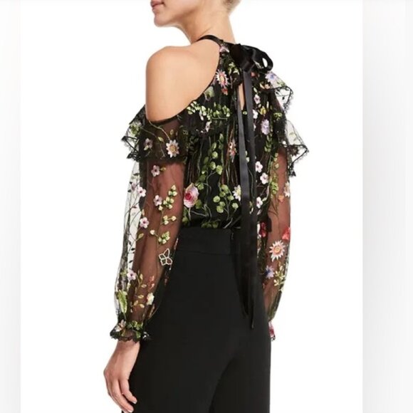 ALEXIS Kylie Black Floral Embroidered Sheer Long Sleeve Blouse Size S - Picture 4 of 11